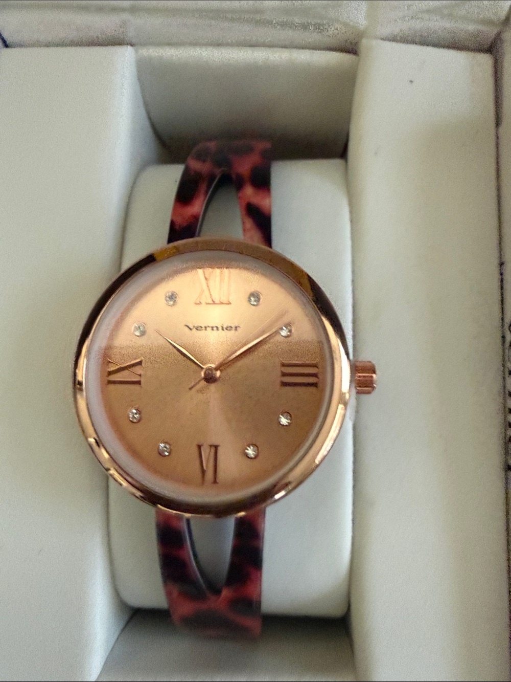 Vernier Rose Gold Dial Women's Watch with Tortoise Shell Bracelet